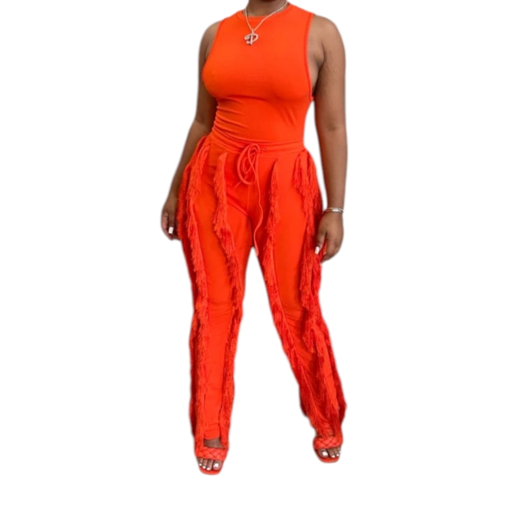 Goodtime Usa Vibrant Orange Women's Fringe Pant Set nwt Large Small Medium Sizes